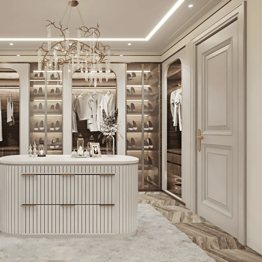Elegant wardrobe lighting and glass door display Elegant wardrobe lighting and glass door display